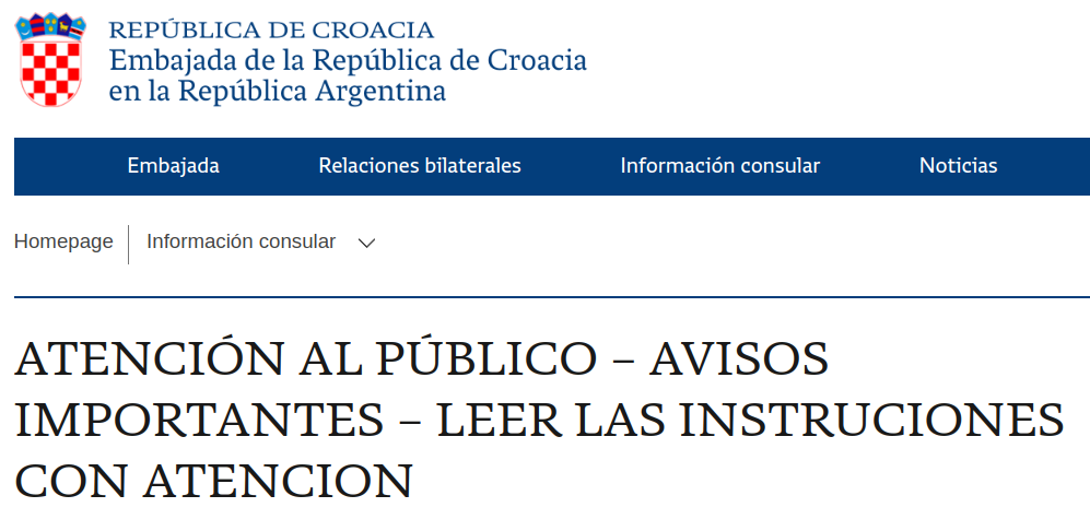Aviso importante acerca de los trámites para la Ciudadanía Croata